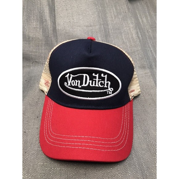 Von Dutch Other - Von Dutch Tri-color Trucker Cap. Blue, Red Bill/Yellowish Mesh. Factory 2nd.